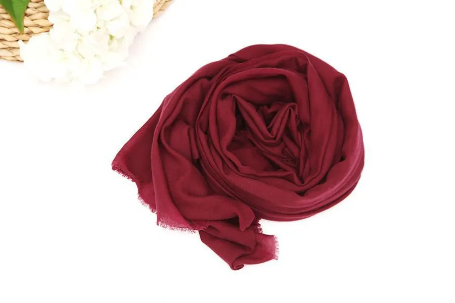 100% Wool Scarf Solid Plain Color Burgundy WO2102