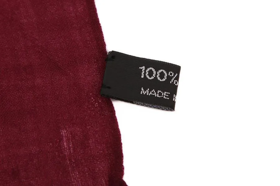 100% Wool Scarf Solid Plain Color Burgundy WO2102