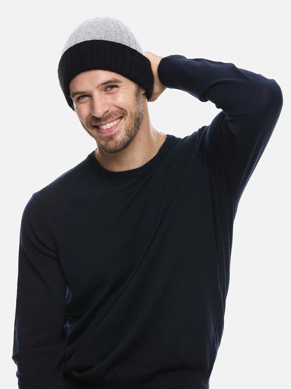 4-Way Cashmere Beanie - Black/Gray