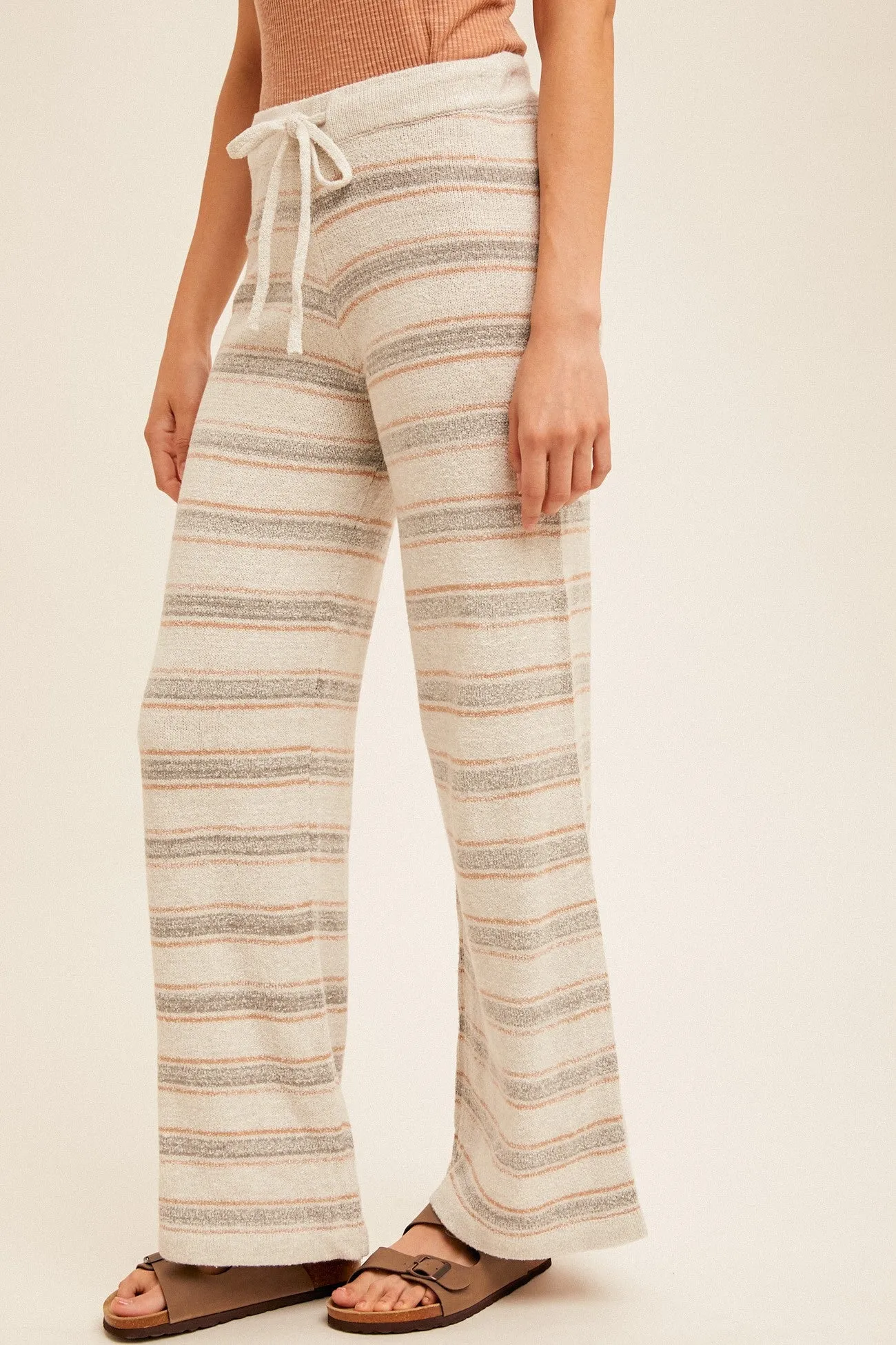 Almond Grey Stripe Wide Sweater Pants