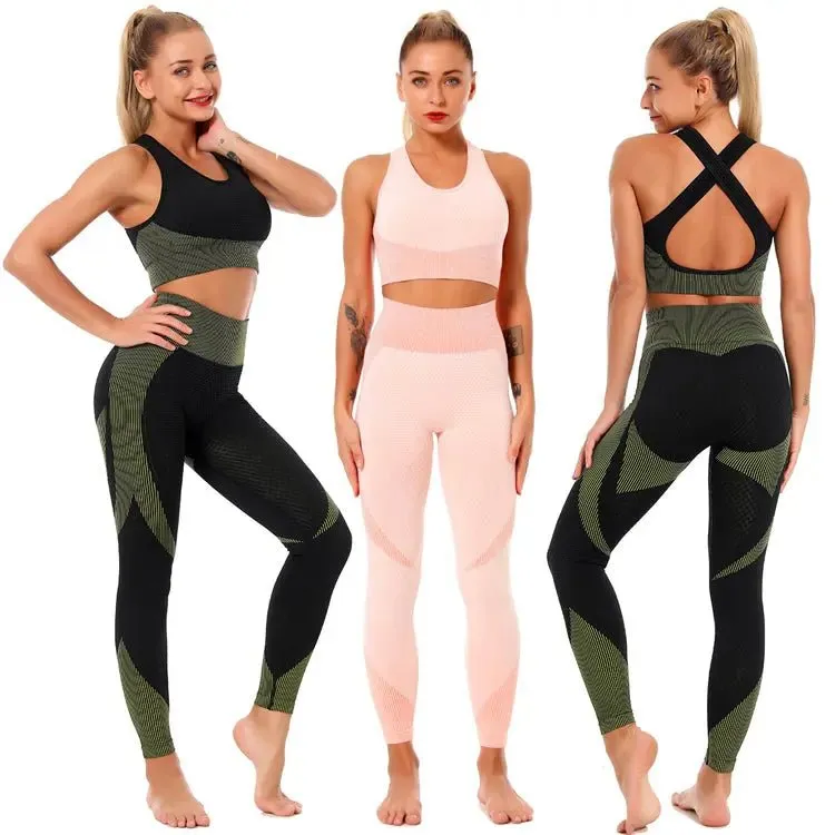 Athletic Wear High Waist Workout Women Leggings Seamless Yoga sports bra Set