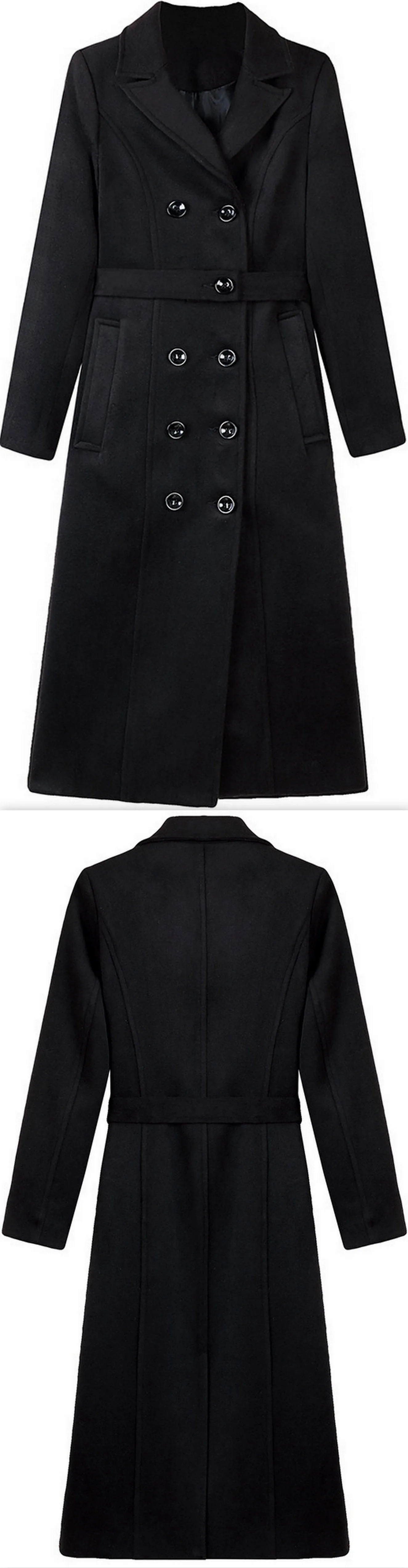 Black Double-Breasted Wool-Blend Coat