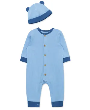 Blue Ribbed Coverall Set