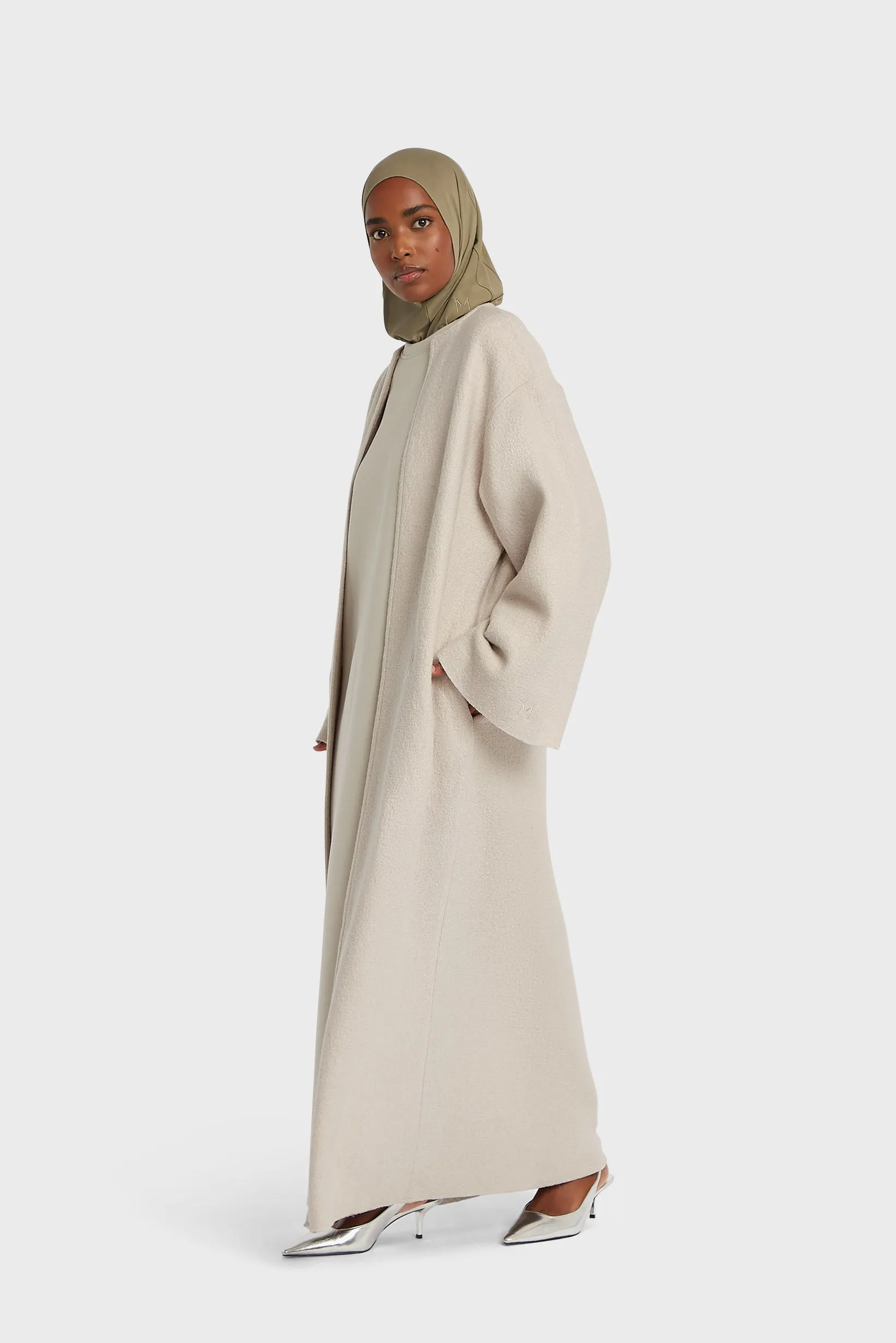 Boiled Wool Abaya | Soft Taupe