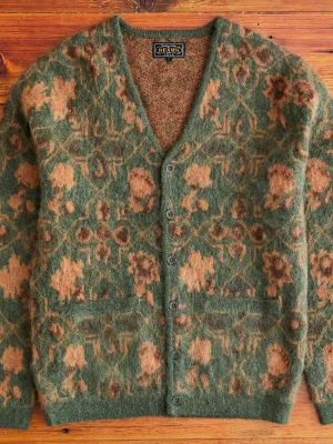 Botanical Pattern Jacquard Cardigan in Olive