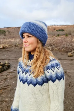 Brushed Wool Hat - Blue / White