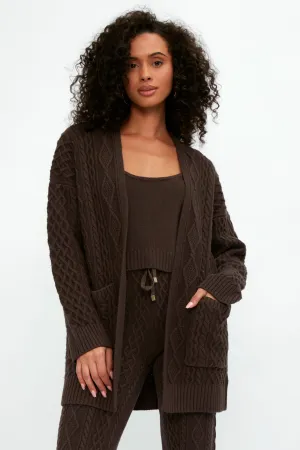 Cable Knit Cardigan in Chocolate