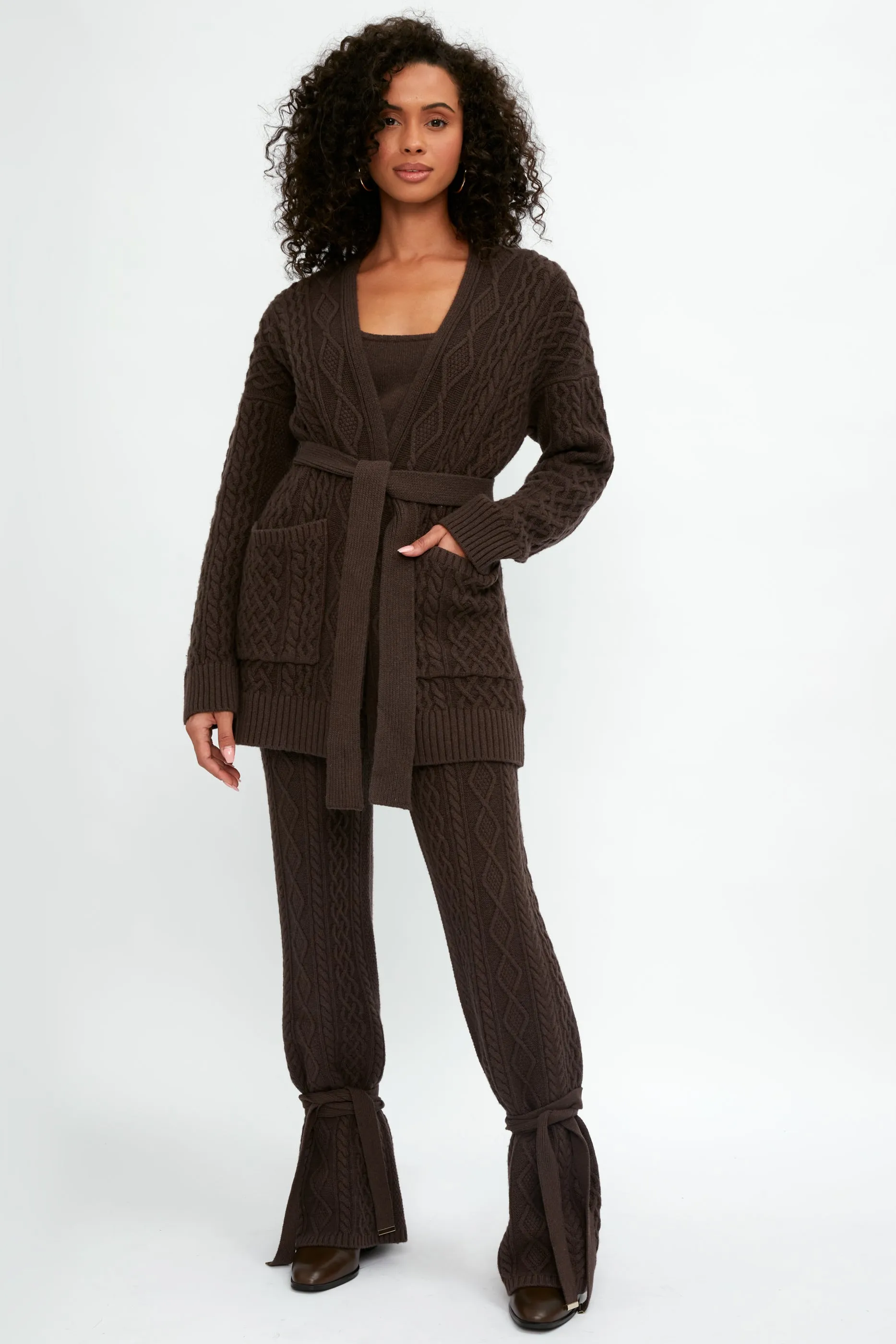 Cable Knit Cardigan in Chocolate