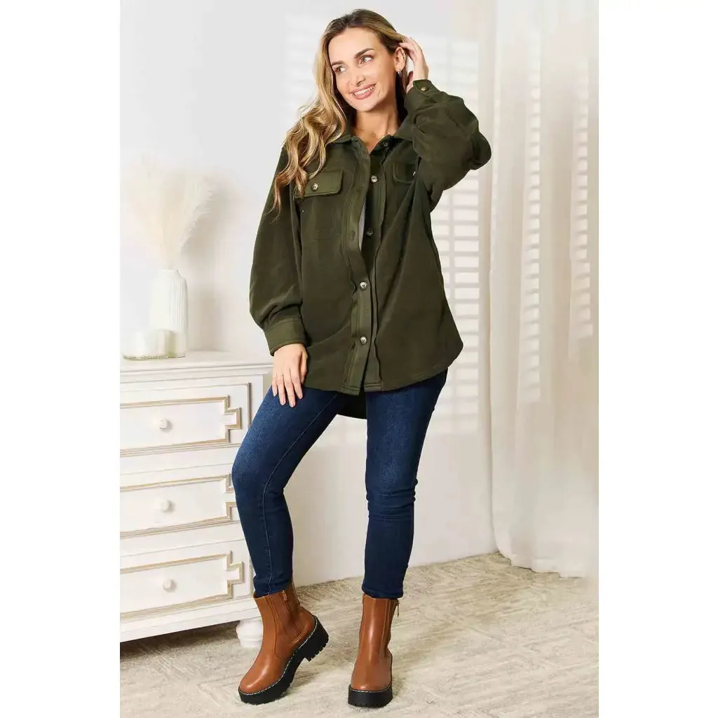 Cozy Girl Shacket in Army Green