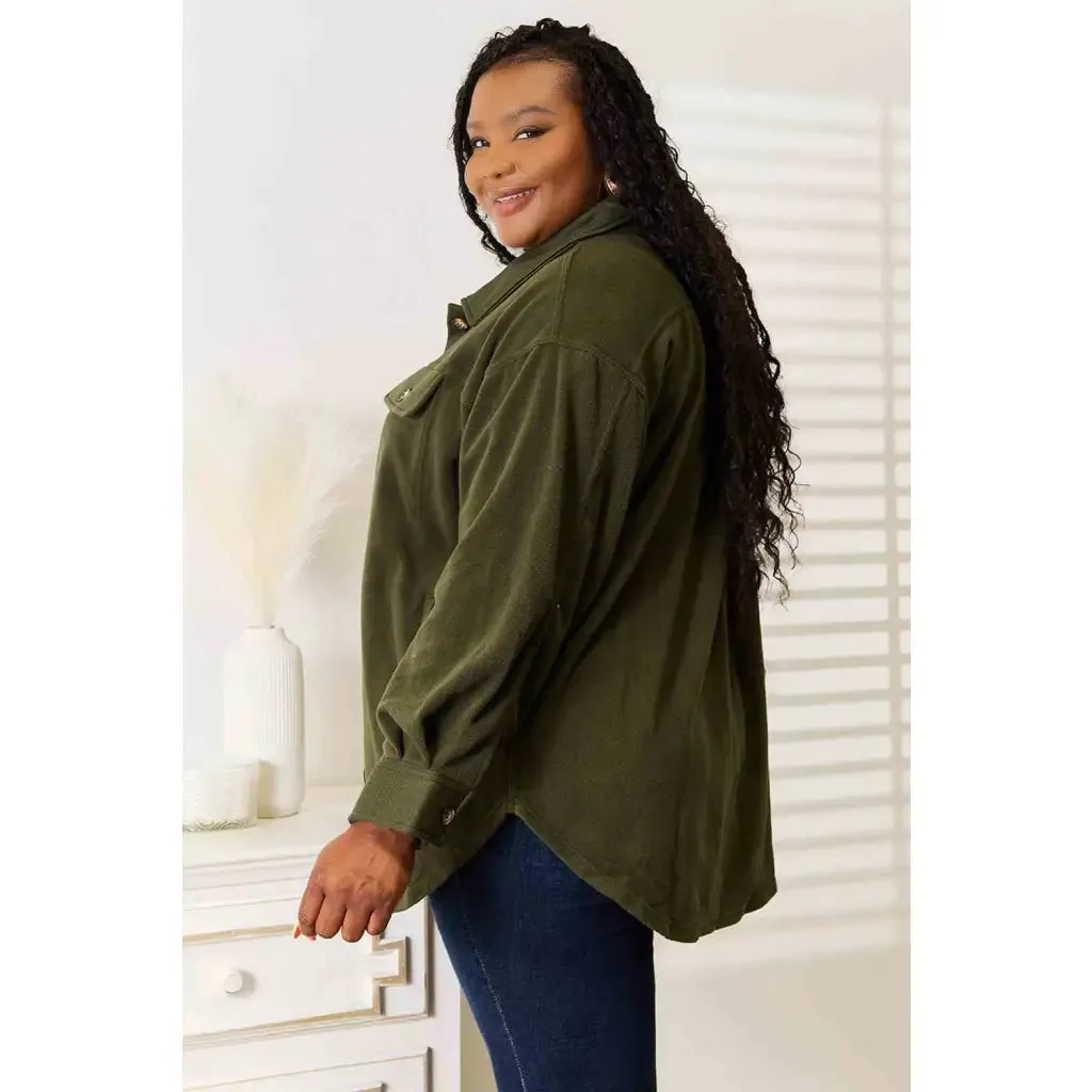 Cozy Girl Shacket in Army Green