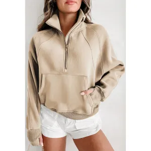 Cozy Season Fleece Lined Zip Up Thumbhole Sleeve Pullover