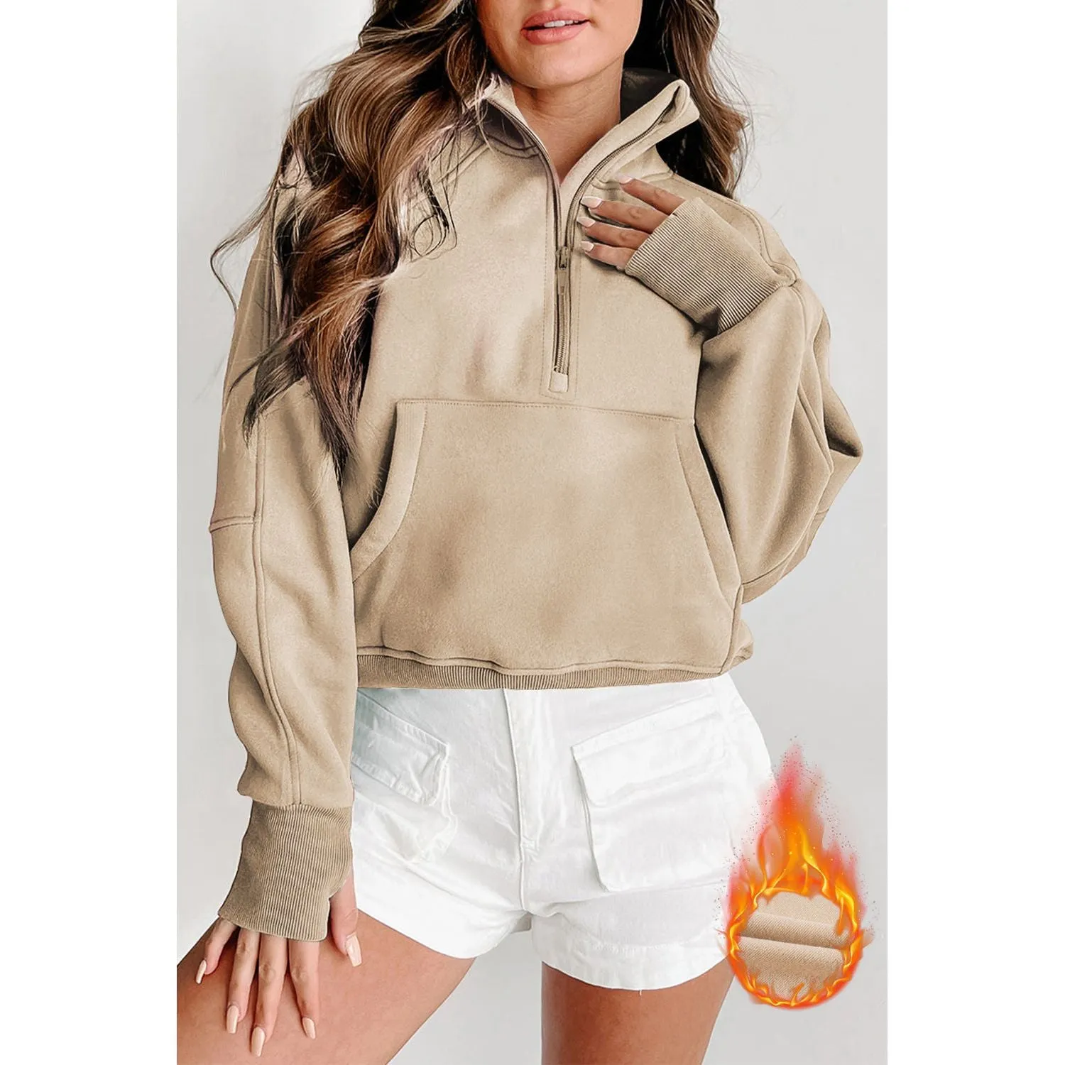 Cozy Season Fleece Lined Zip Up Thumbhole Sleeve Pullover