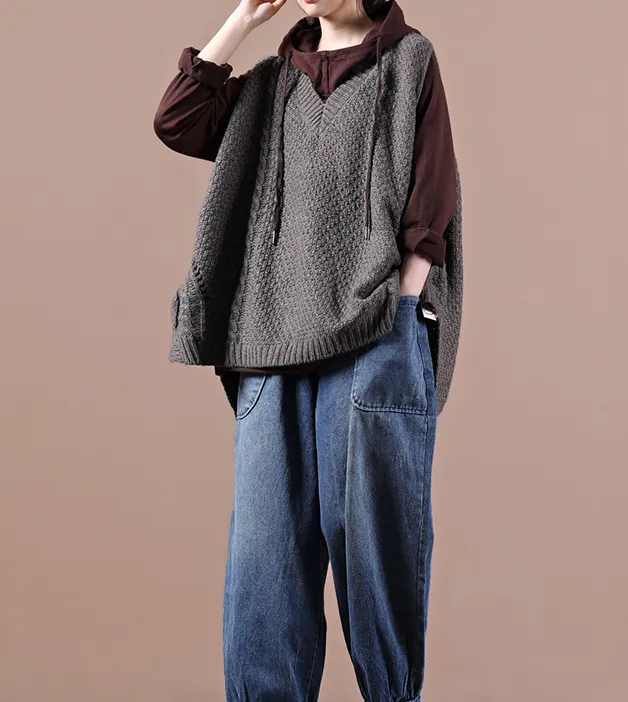 Fall Women Knit Tops Women Vest Blouse Loose Style H9506