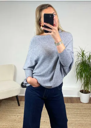 Grace Asymmetric Knit Jumper in Grey Marl