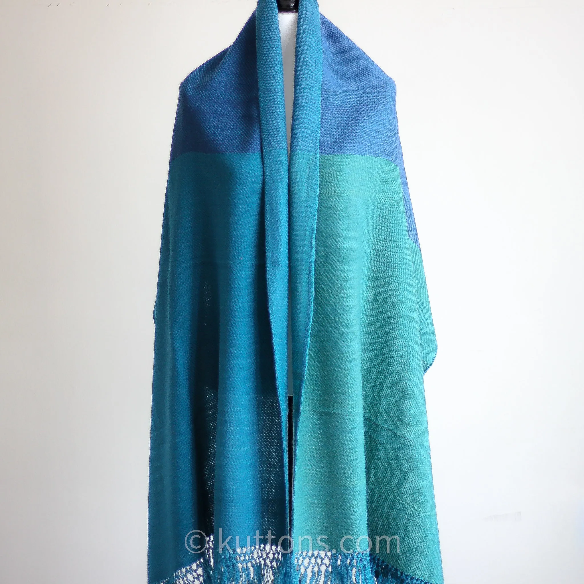 Handwoven Woolen Wrap - Naturally Dyed with Tesu Flowers & Indigo | Blue-Green, 26x80"