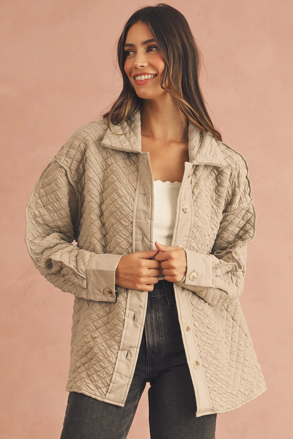 Jet Stream Quilted Puffer Buttoned Shacket