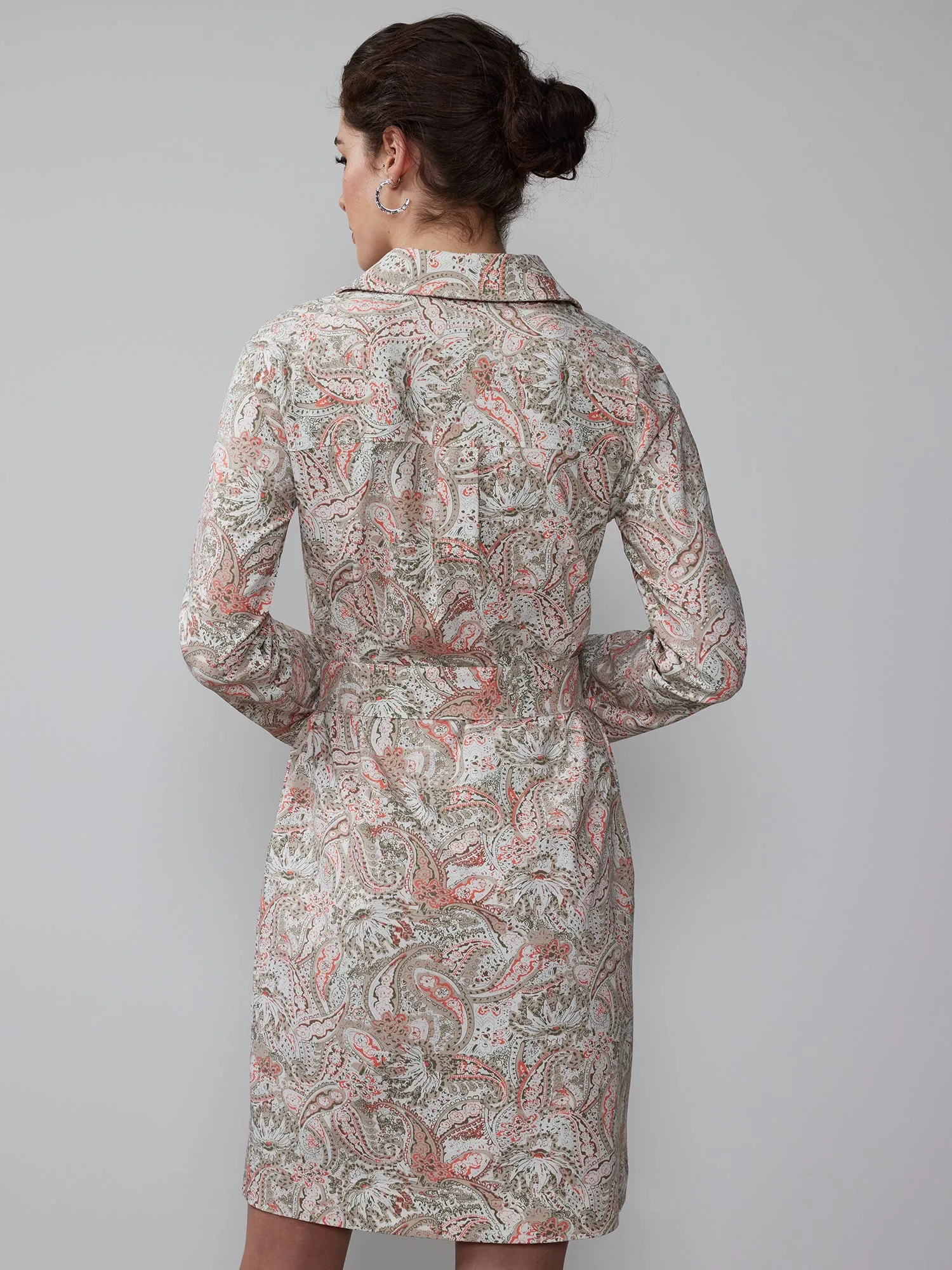 Long Sleeve Paisley Shirt Dress