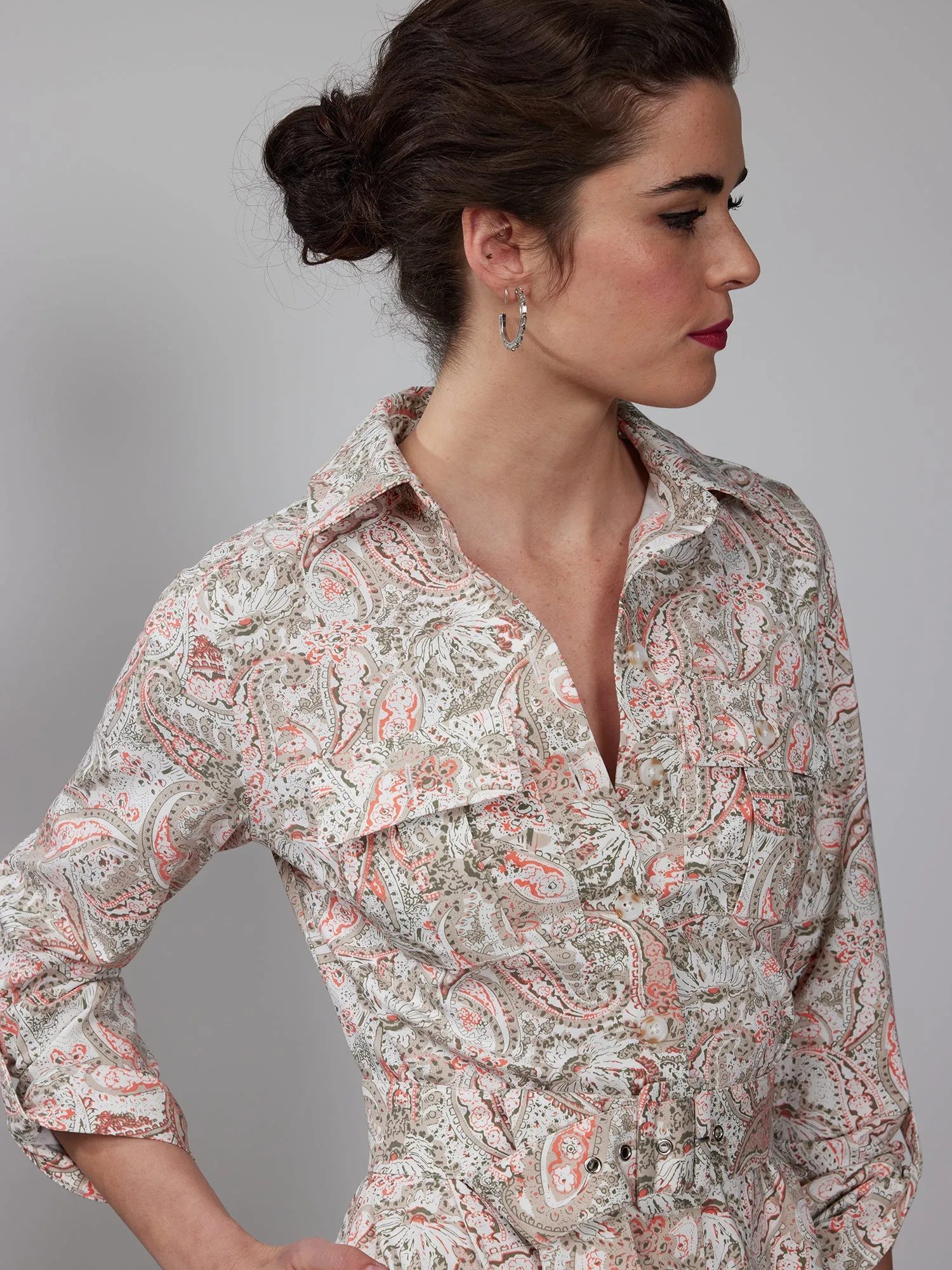 Long Sleeve Paisley Shirt Dress