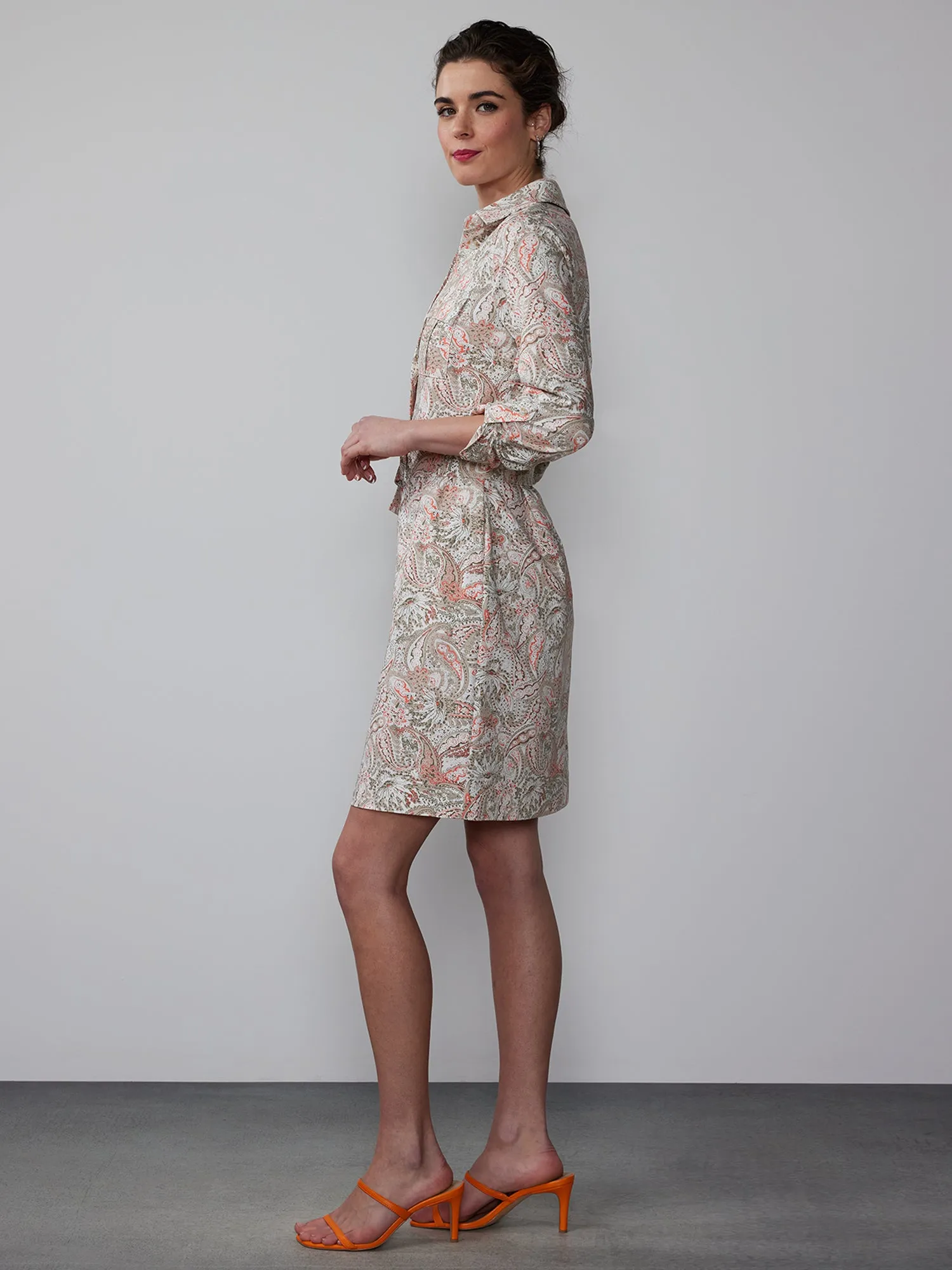 Long Sleeve Paisley Shirt Dress