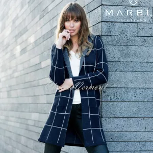 Marble Long-line Cardigan – Style 5919-103 (Navy / White)