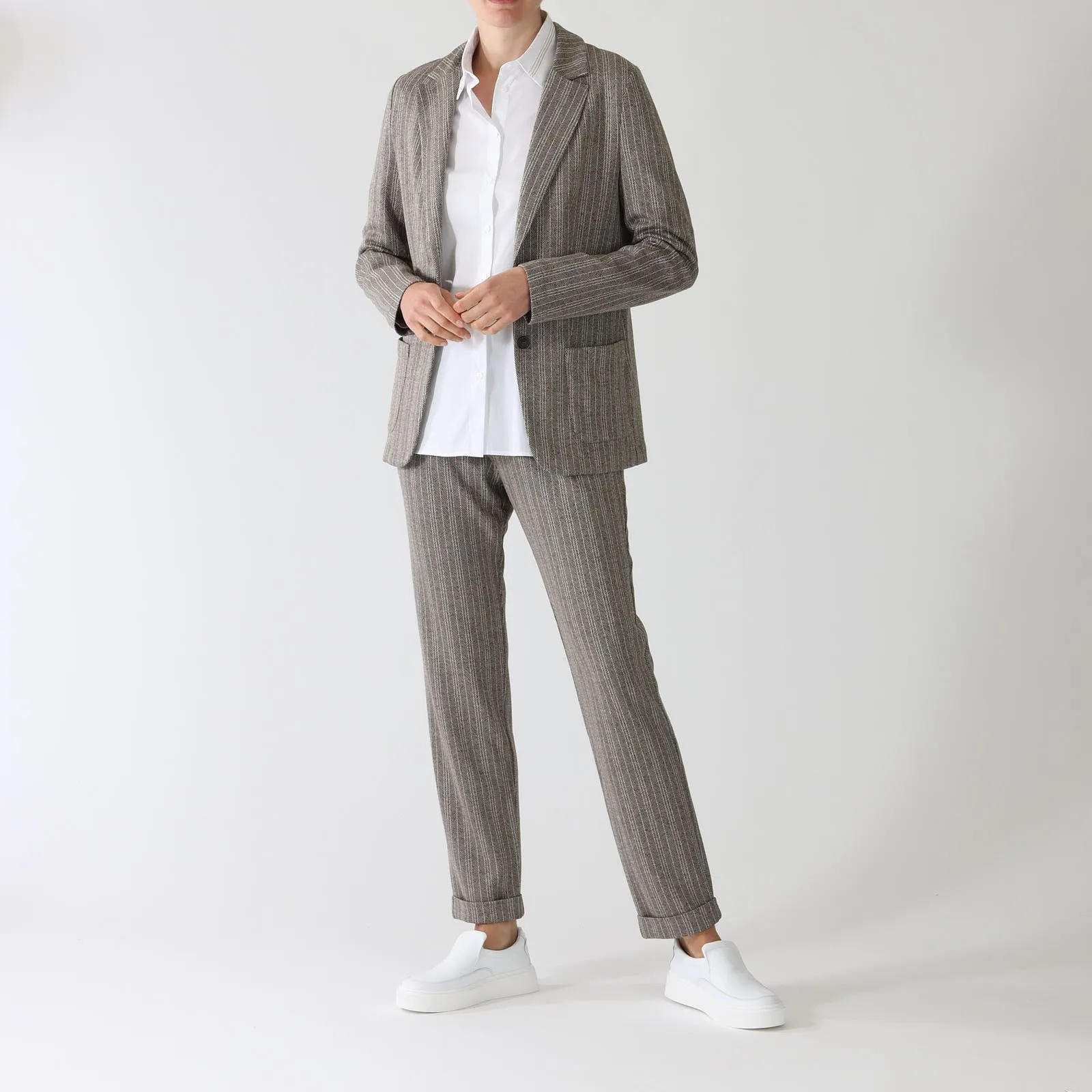 Marrone Striped Herringbone Turn-Up Pants