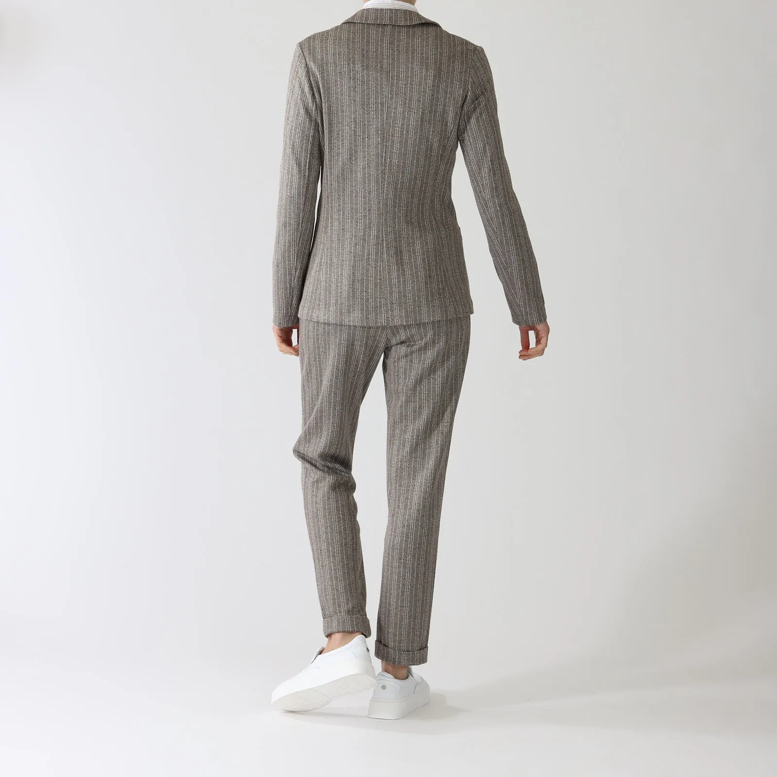 Marrone Striped Herringbone Turn-Up Pants