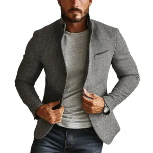 Men's Vintage Herringbone Single Breasted Lapel Blazer 68486654Y