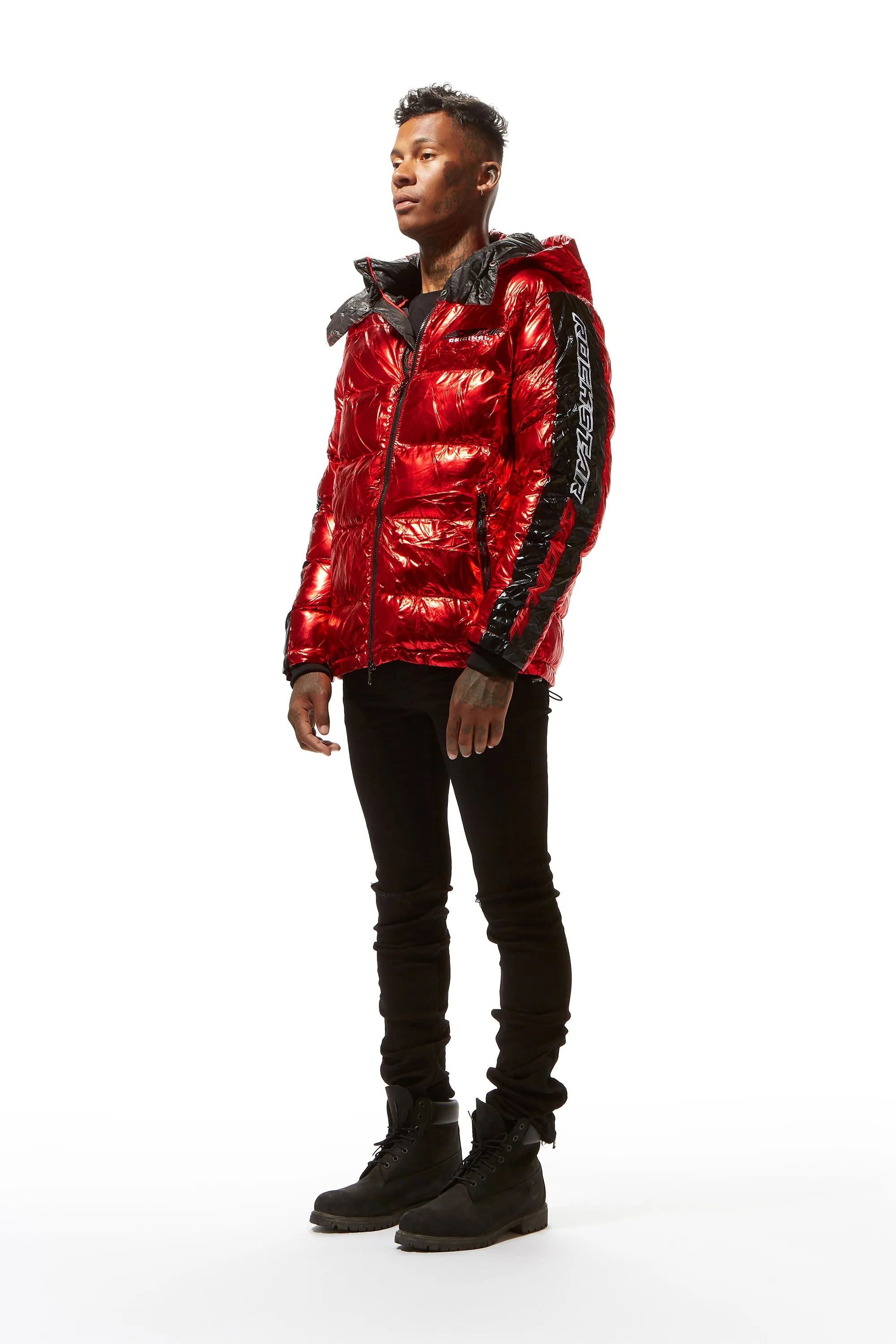 Metallic Red Alasia Puffer Jacket