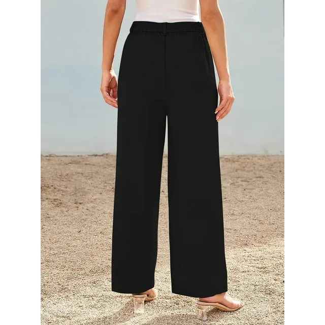 MOSHU High Waisted Work Pants for Women Casual Wide Leg Dress Pants Business Office Trousers with Pockets