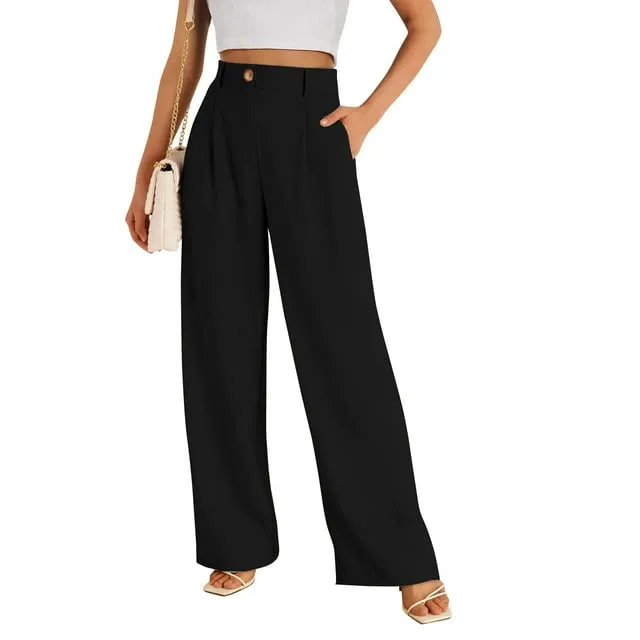 MOSHU High Waisted Work Pants for Women Casual Wide Leg Dress Pants Business Office Trousers with Pockets