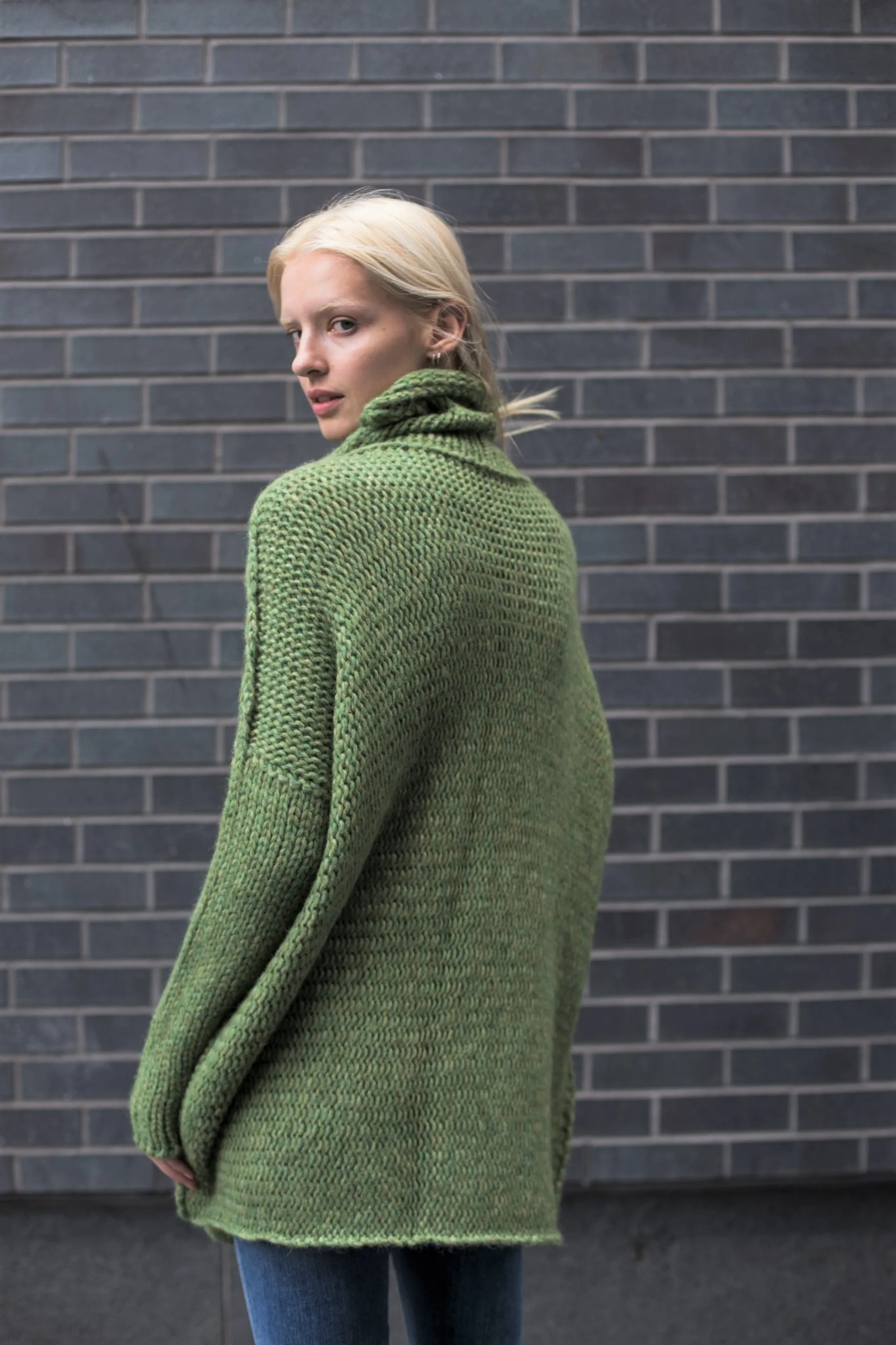 Moss green oversized  alpaca  sweater.