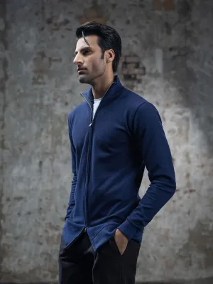 Navy Blue Double Zip High Neck Cardigan