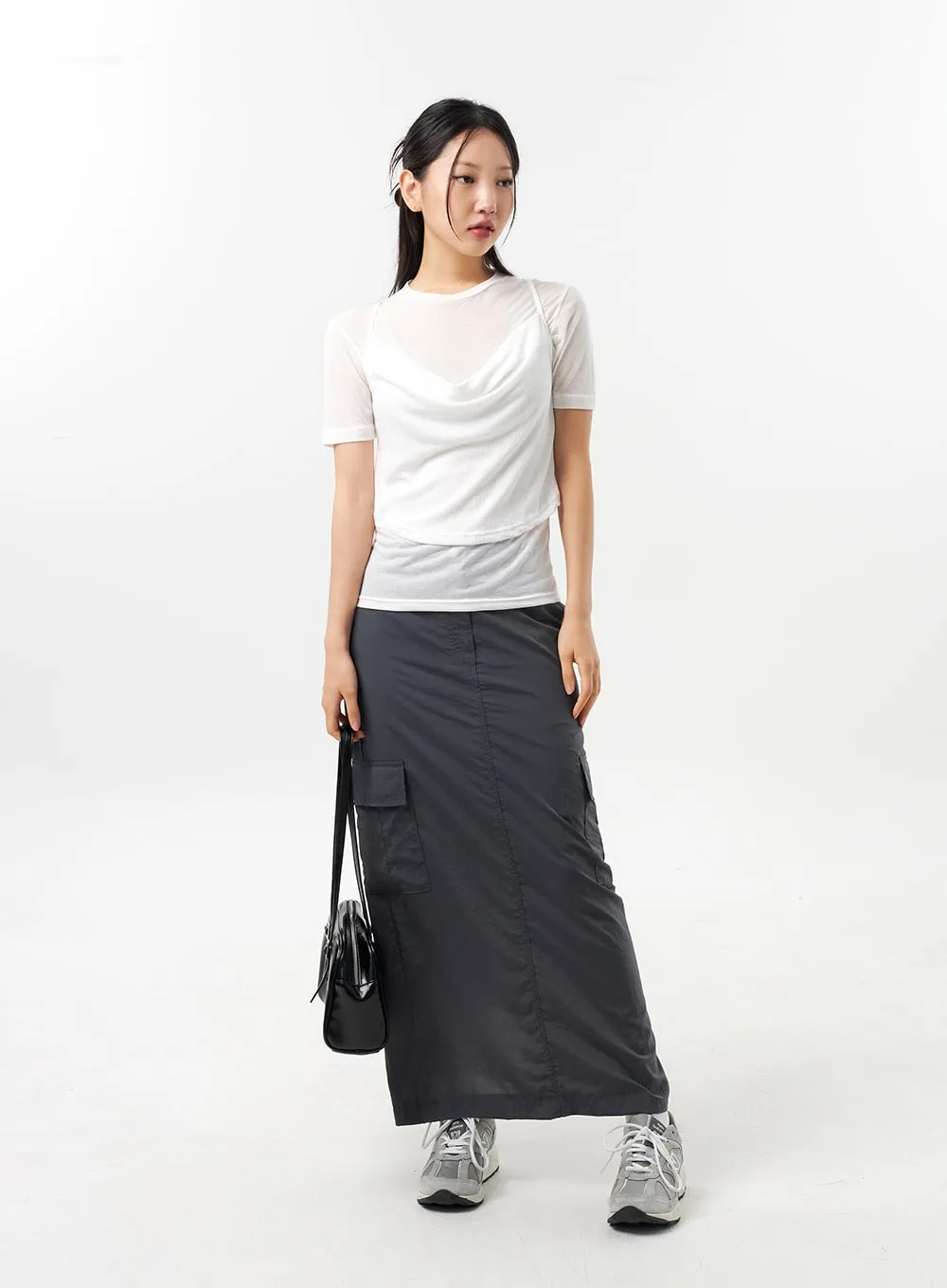 Nylon Cargo Maxi Skirt CU308