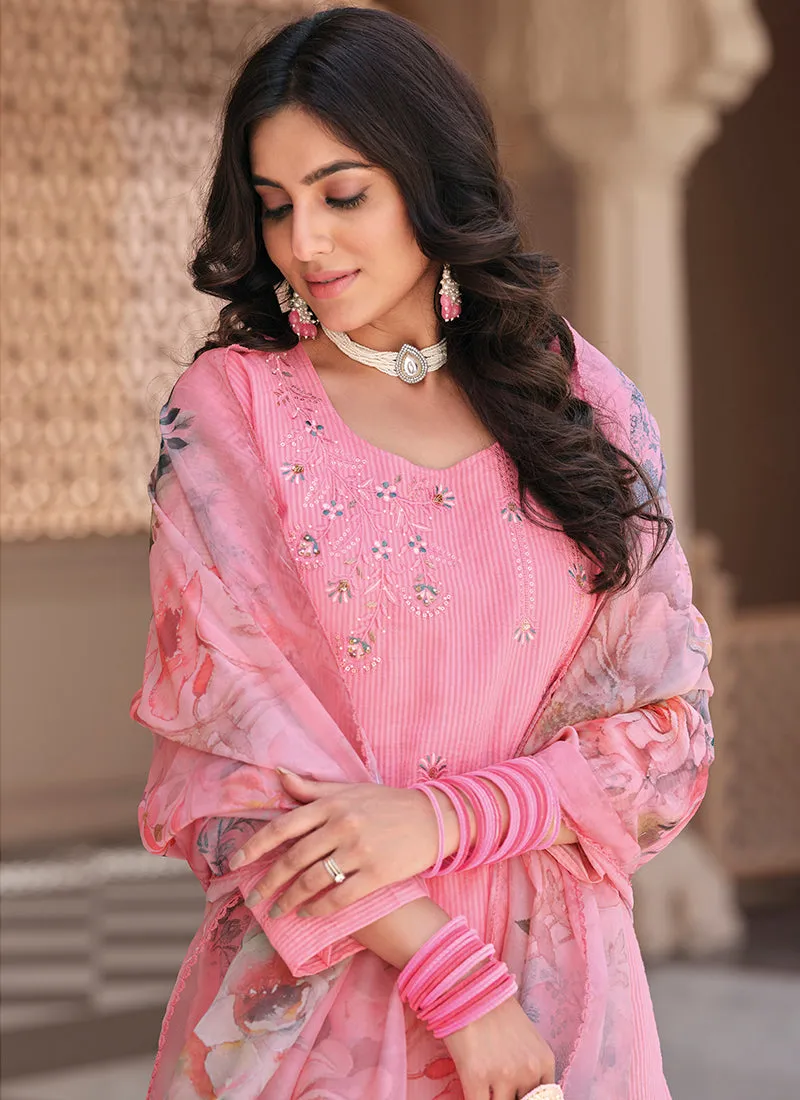 Pink Multi Floral Embroidery Cotton Salwar Kameez