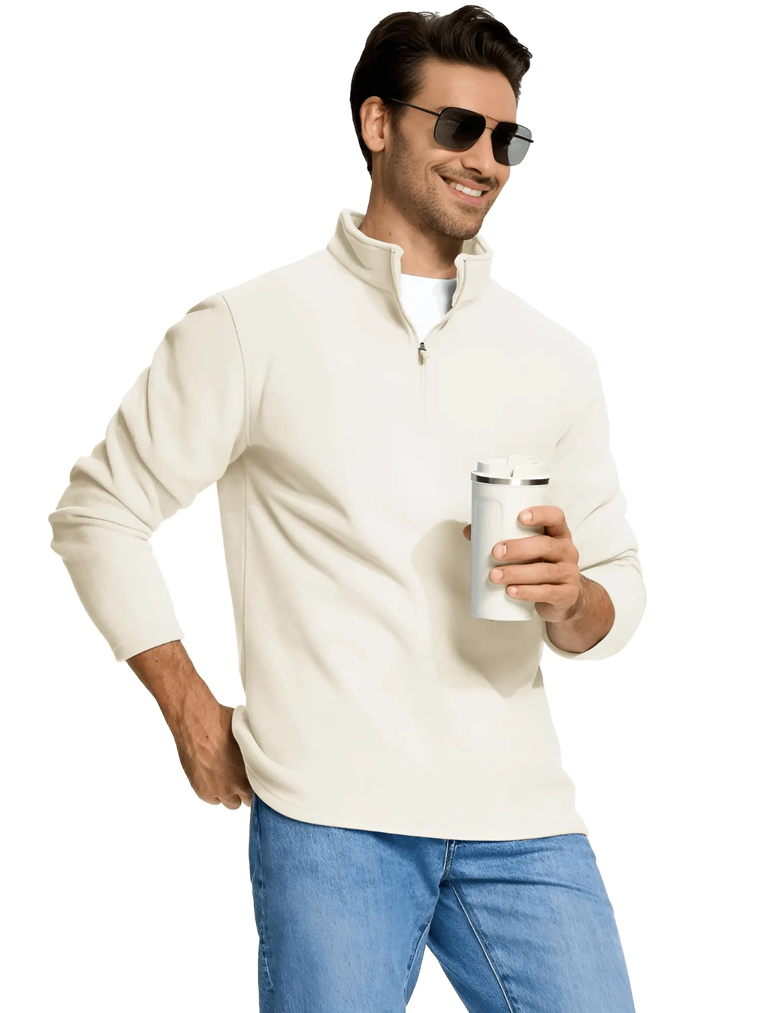 Quarter-Zip Pullover Tops Mens Fleece Sweatshirts