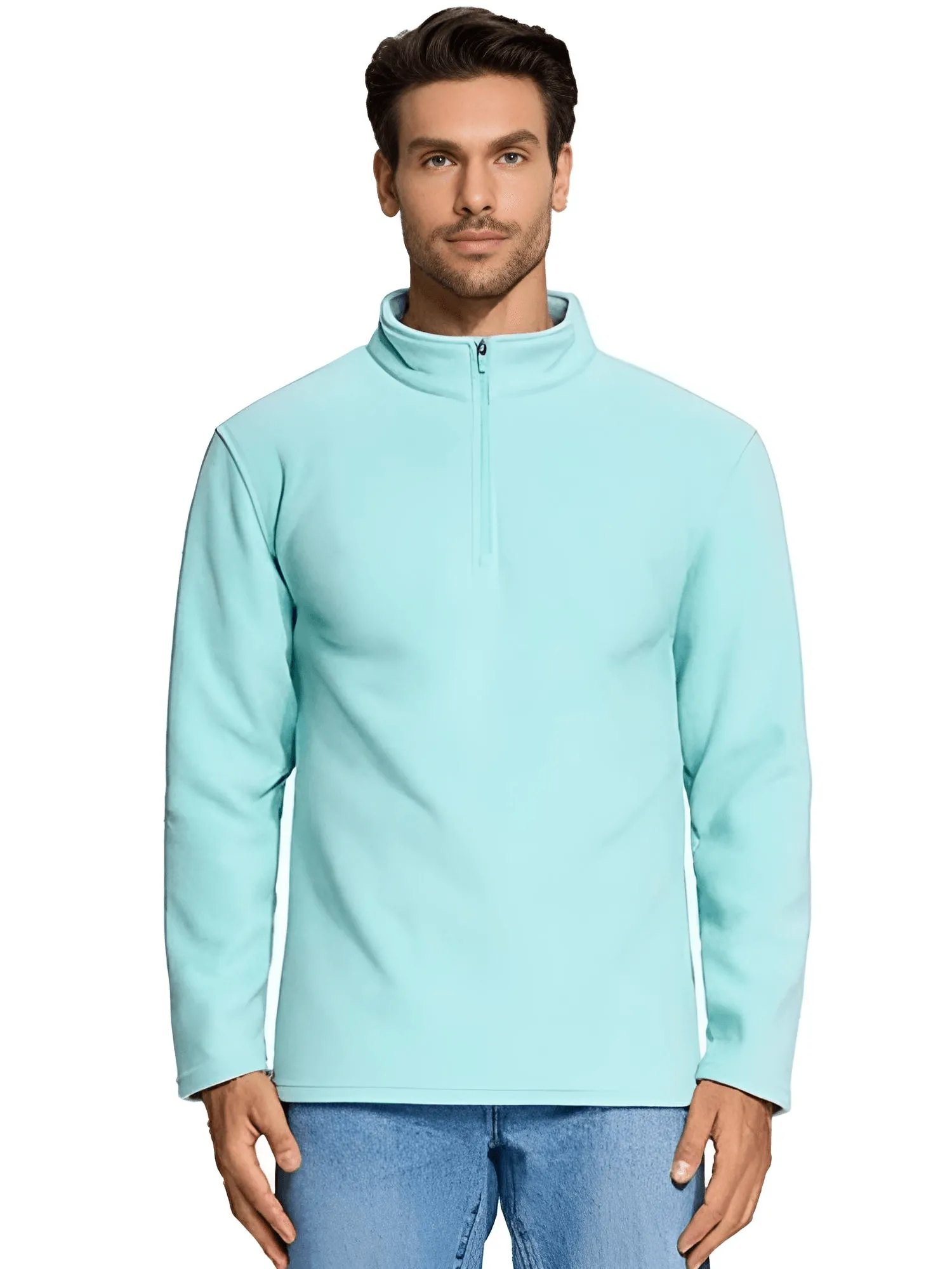 Quarter-Zip Pullover Tops Mens Fleece Sweatshirts