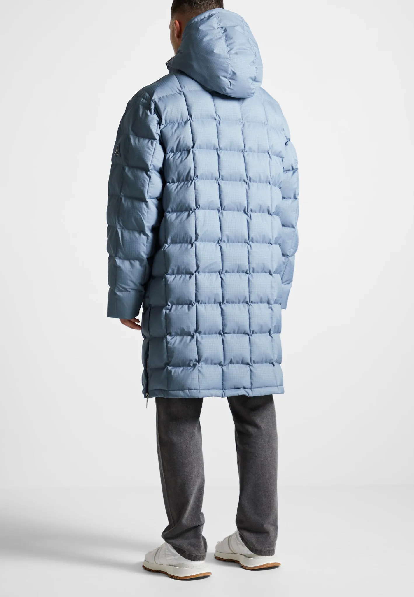 Quilted Longline Puffer Coat - Steel Blue