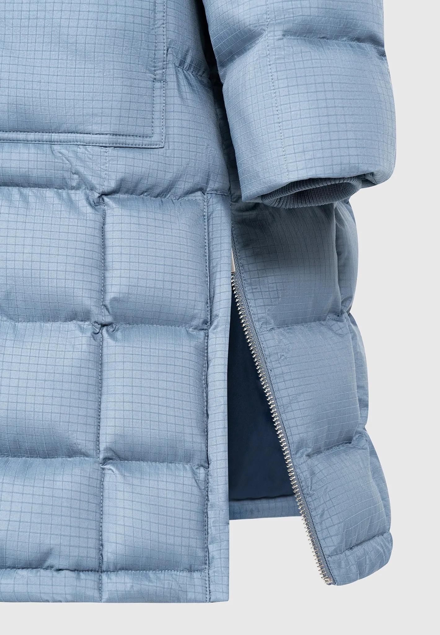 Quilted Longline Puffer Coat - Steel Blue