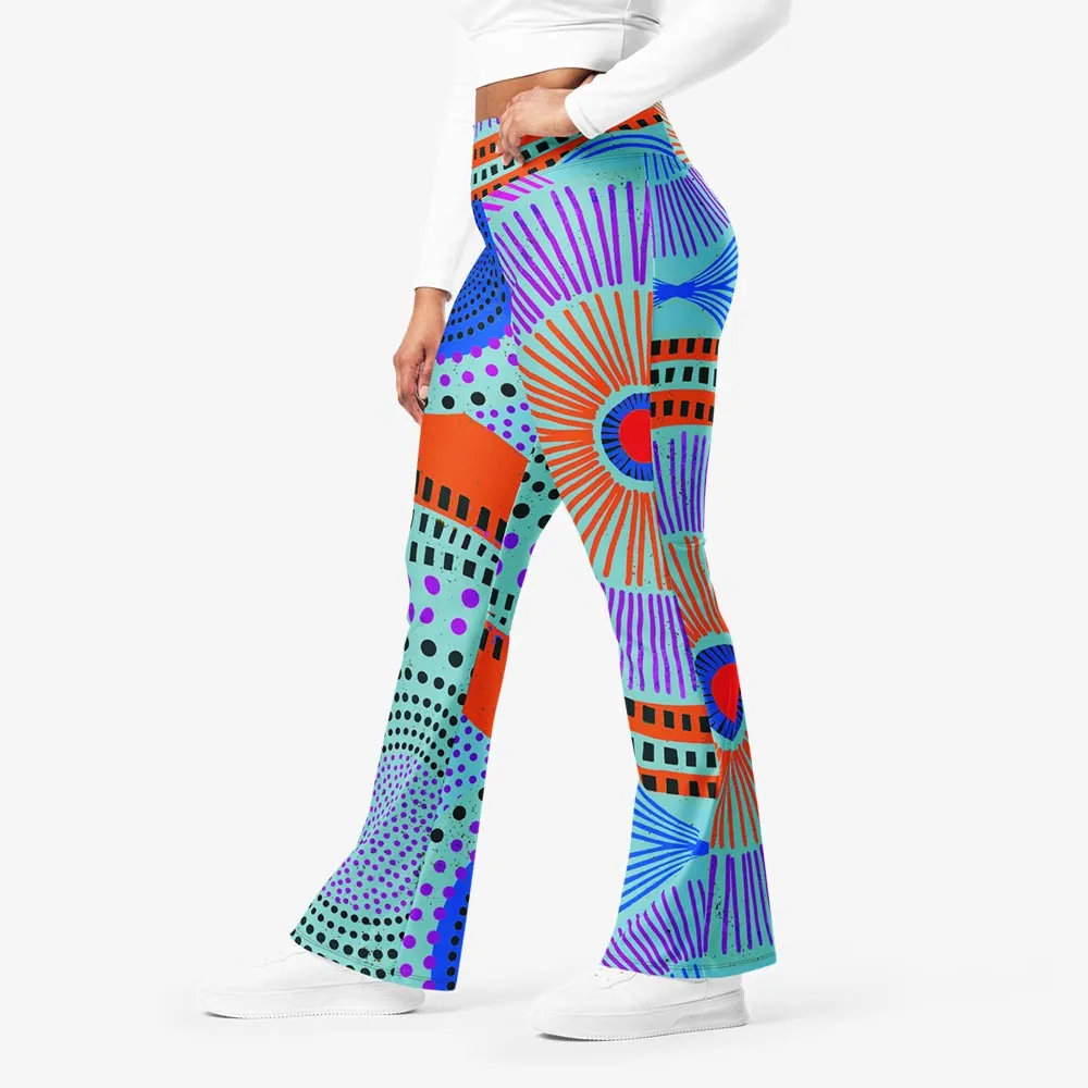 Recycled Flare leggings "EthnoPop" Turquoise/Red