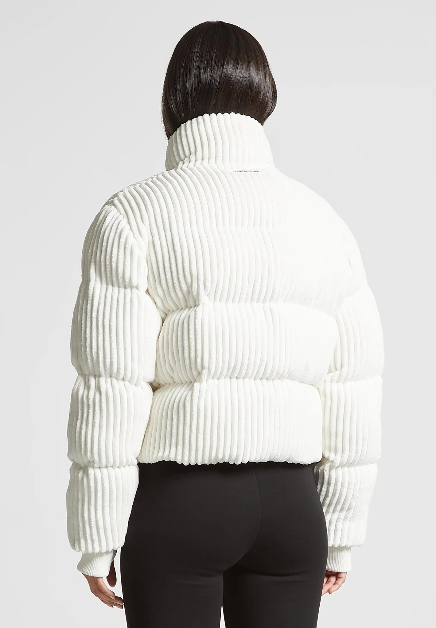 Ribbed Velour Puffer Jacket - Cream