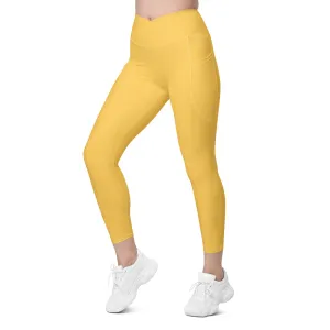 Samoa Yellow High Waisted Crossover Leggings with Pockets