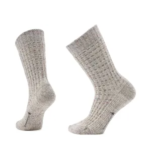 Smartwool Women's Everyday Cozy Waffle Press Crew Socks in Taupe/Natural Marl