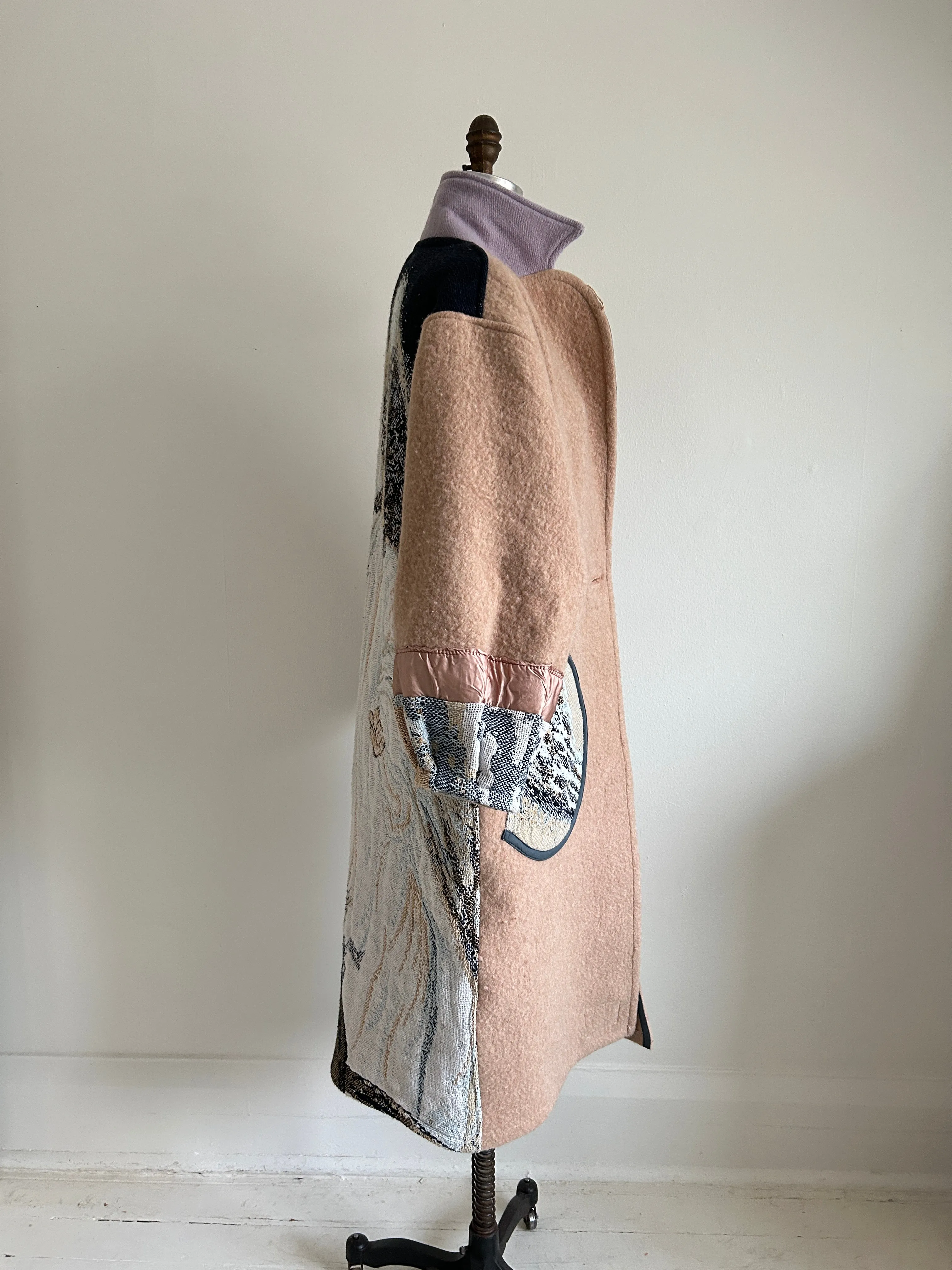 Trench with Vintage Wool & Cotton Throw Blankets Size S/M #TRENCH14