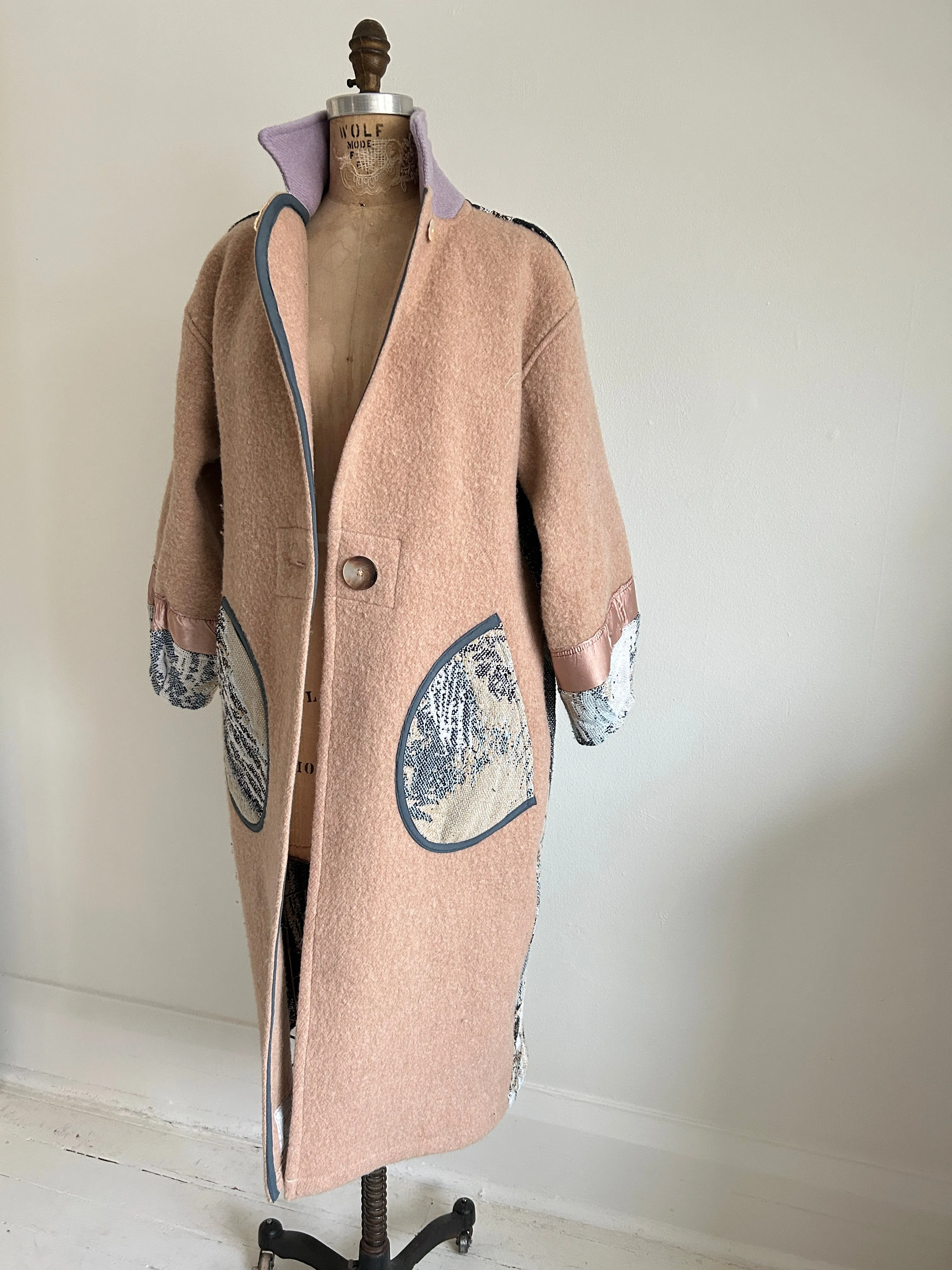 Trench with Vintage Wool & Cotton Throw Blankets Size S/M #TRENCH14