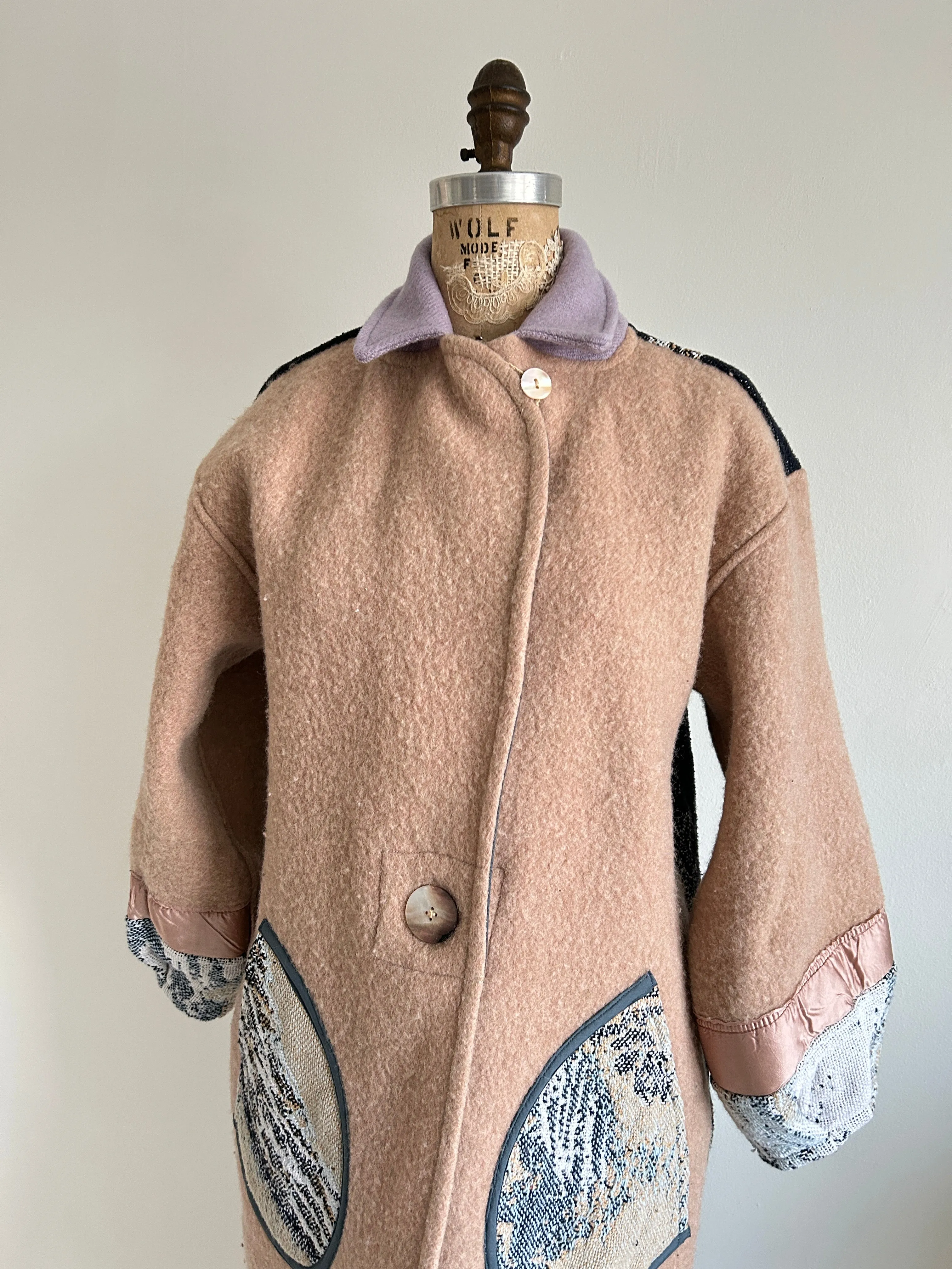 Trench with Vintage Wool & Cotton Throw Blankets Size S/M #TRENCH14