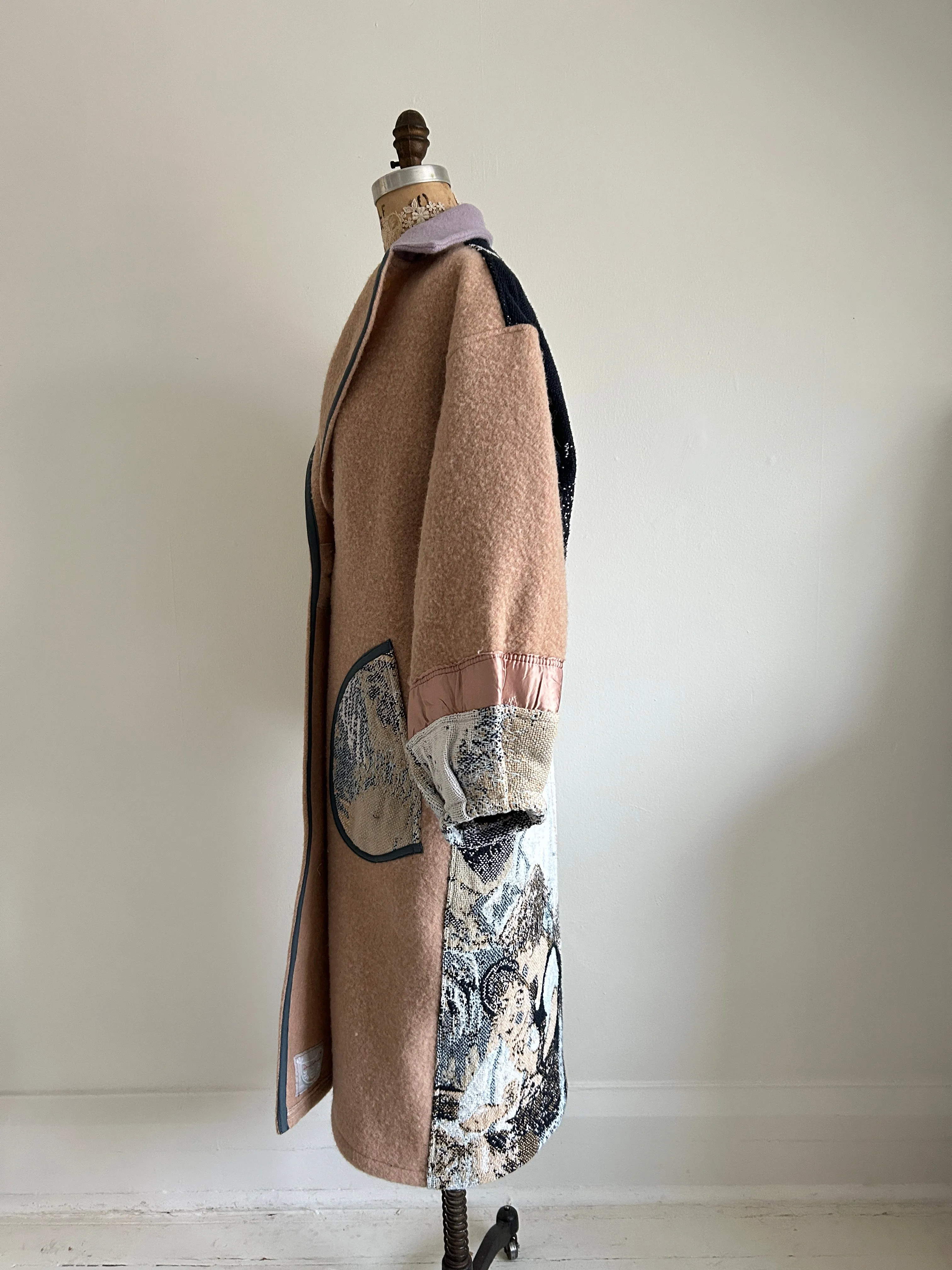 Trench with Vintage Wool & Cotton Throw Blankets Size S/M #TRENCH14