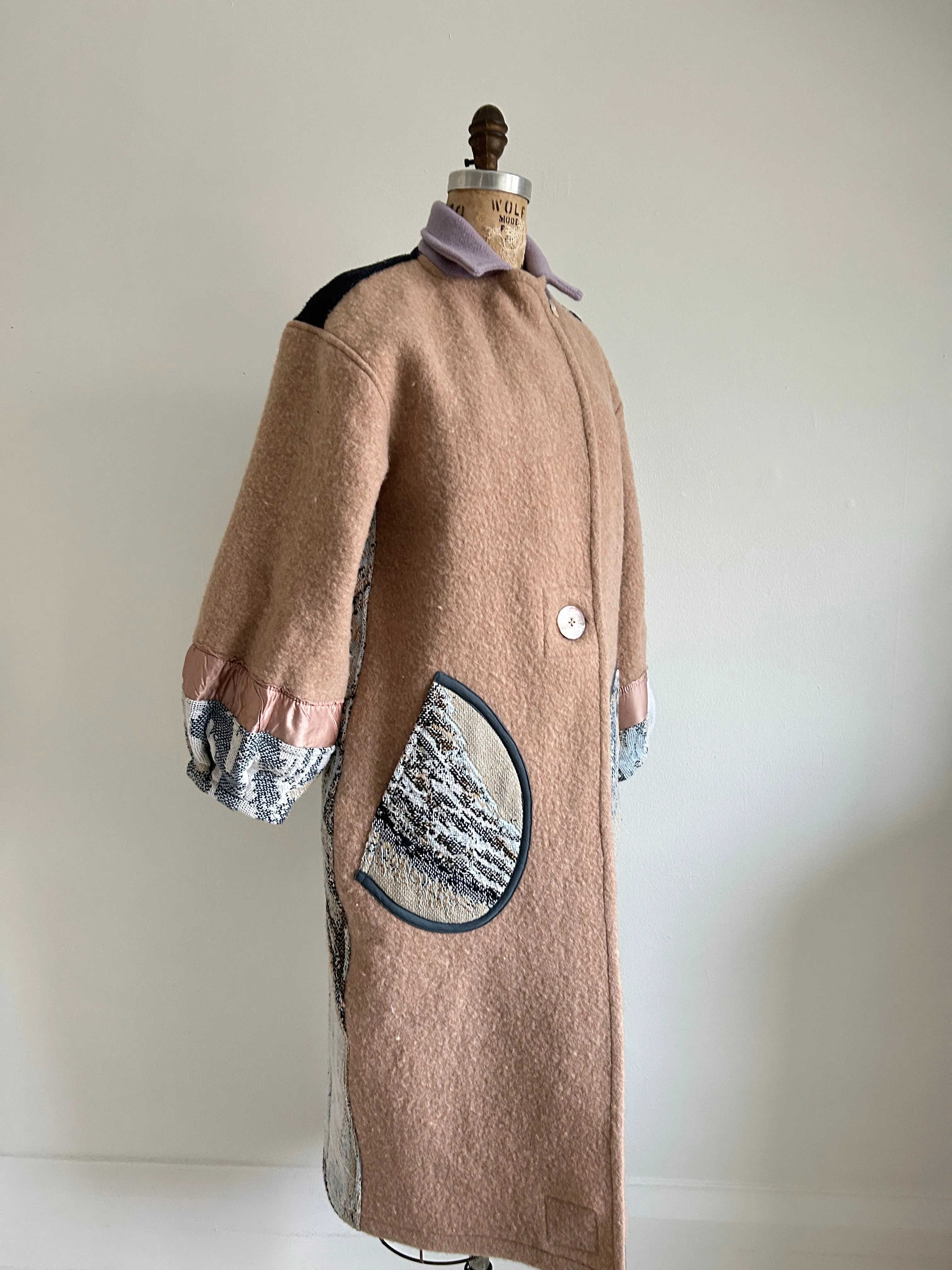 Trench with Vintage Wool & Cotton Throw Blankets Size S/M #TRENCH14