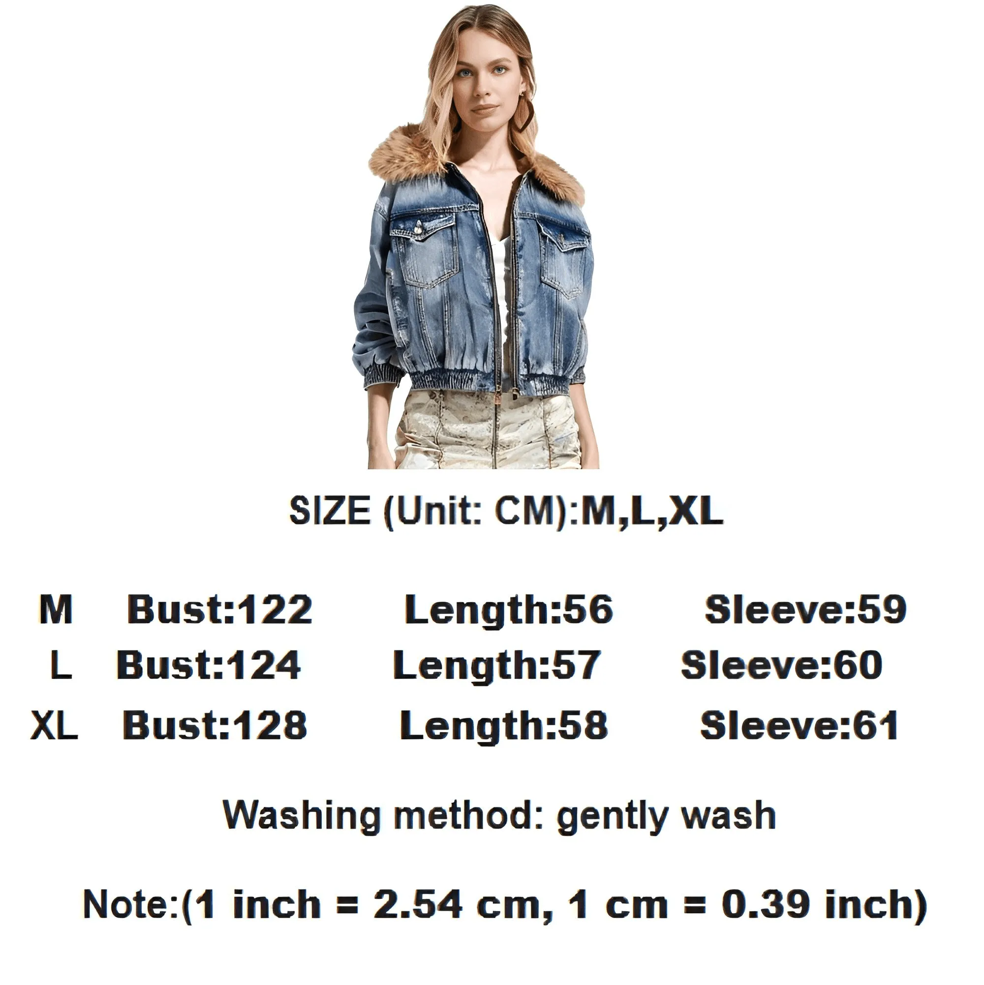 Trendy Fashion Women's Fur Collar Denim Jacket Double Zipper High Waist Long Sleeve Thick Warm Short Coat Winter