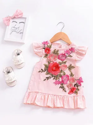 Trendy Little Girl 3D-Flowers Pink Summer Dress