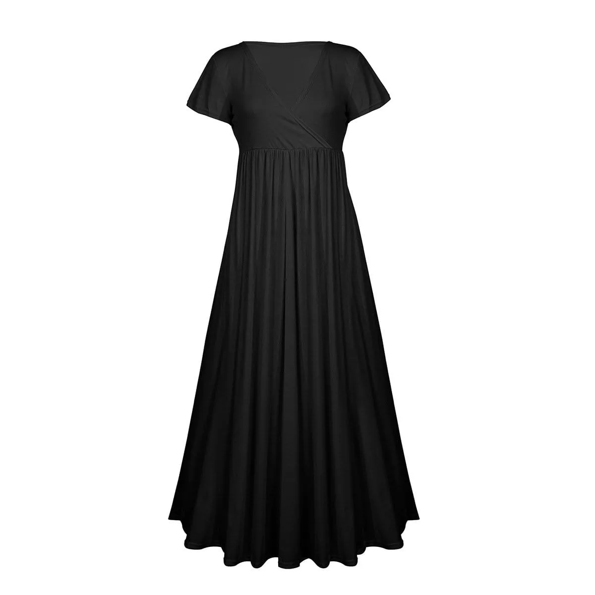 Trendy Solid V Neck Short-sleeve Maternity Maxi Dress